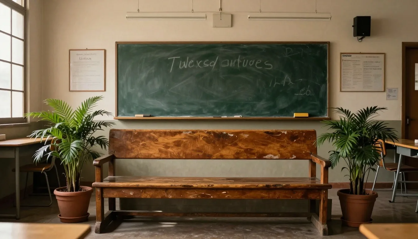 Manos ordenando planificaciones de niveles de inglés sobre una mesa