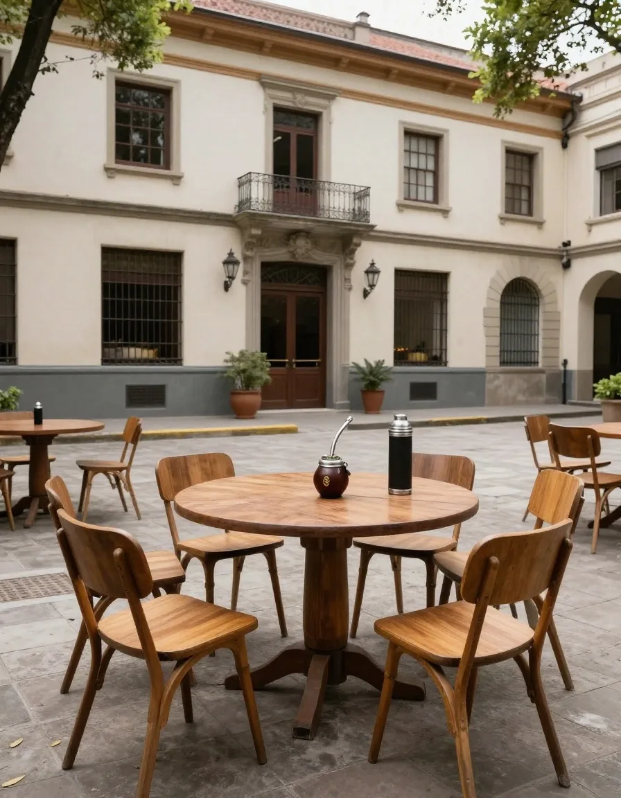 Grupo chico de conversación en inglés con mate sobre la mesa