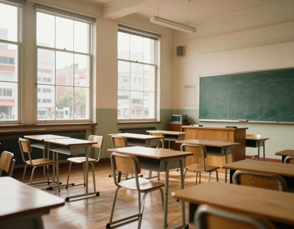 Aula en Buenos Aires sobre Av. Corrientes antes de la clase de la tarde