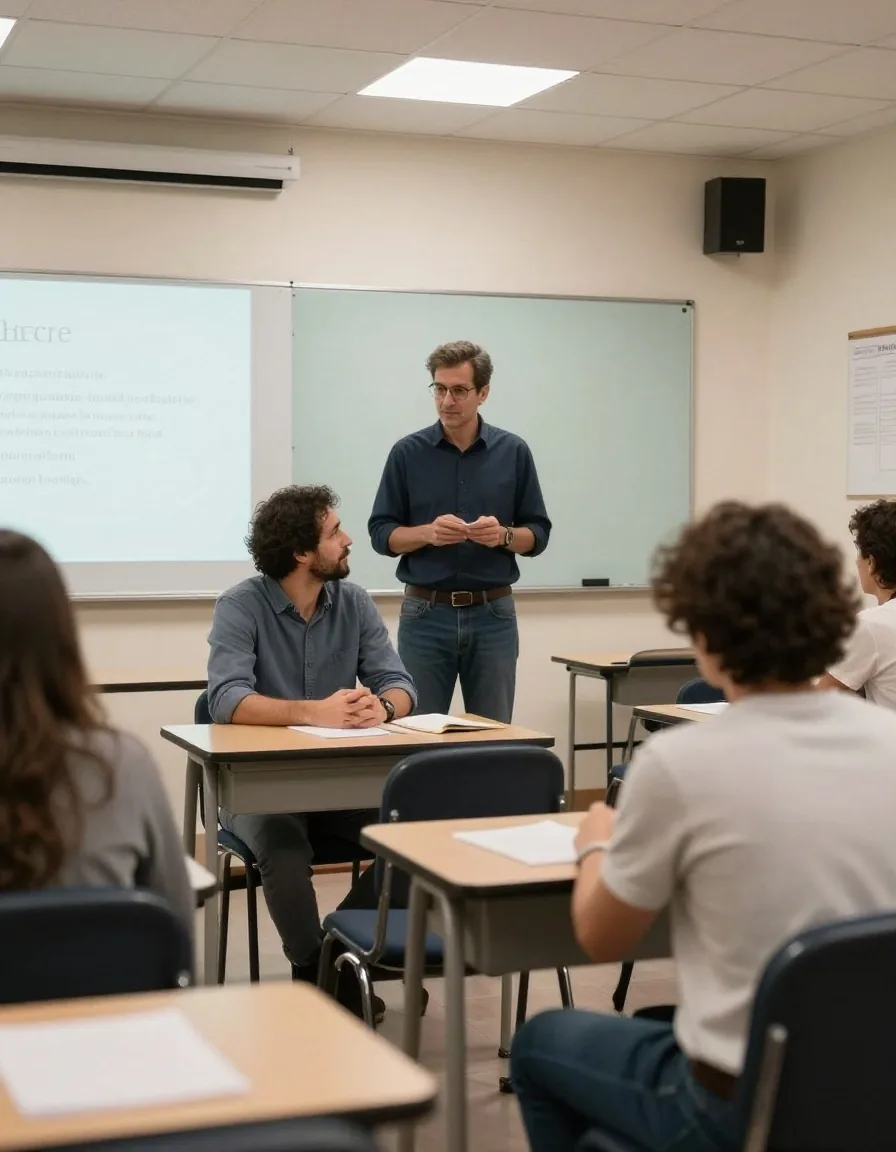 Estudiante adulta practicando conversación en clase en Buenos Aires