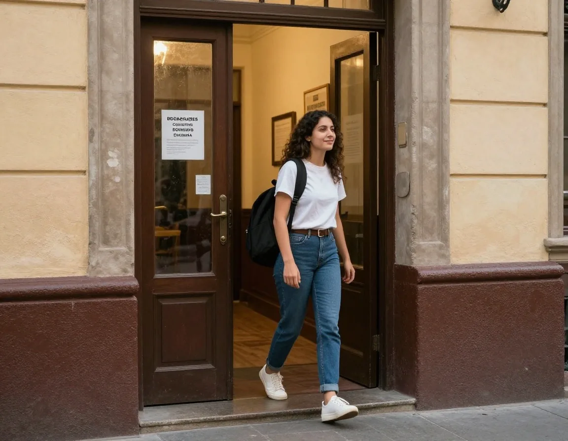 Estudiante al finalizar su clase de inglés