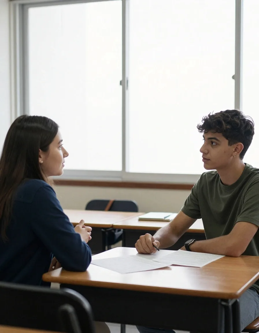Práctica en parejas durante una clase comunicativa de inglés