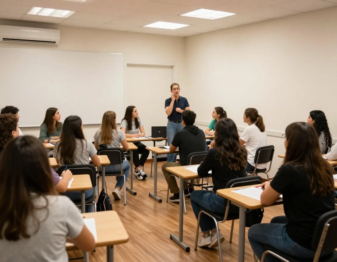 Estudiante conversando en inglés en clase reducida