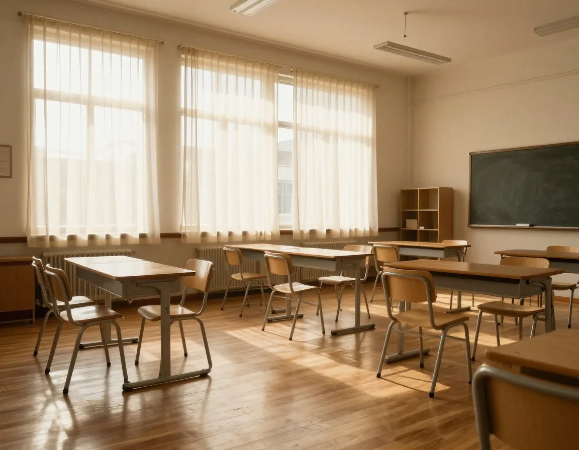 Aula con luz de tarde donde se cursa inglés en grupos reducidos