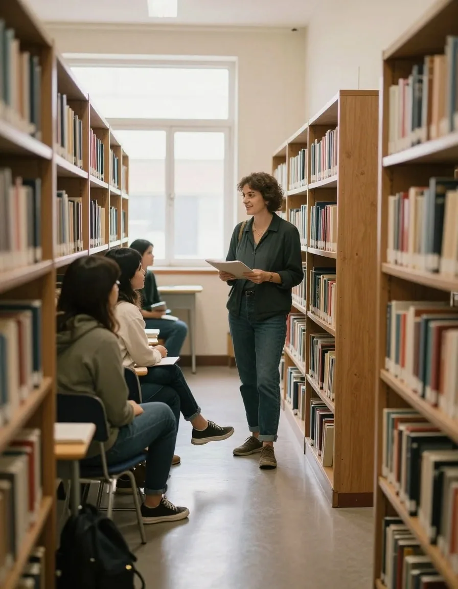 Docente conversando con estudiante después de clase